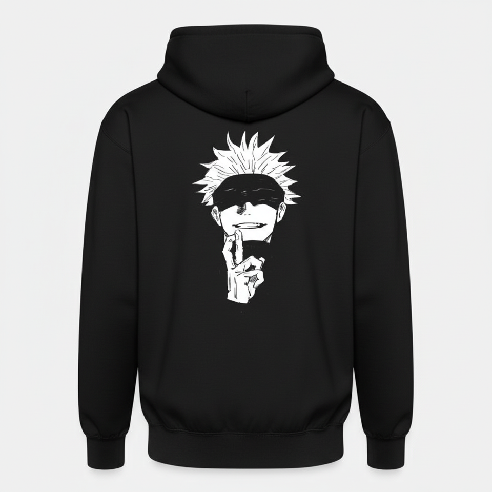 Black anime character hoodie back - square