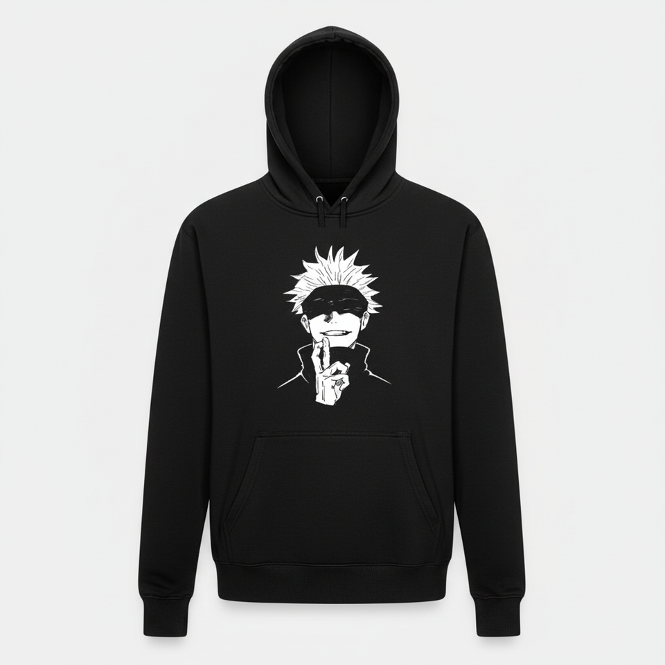 Black anime character hoodie front - square