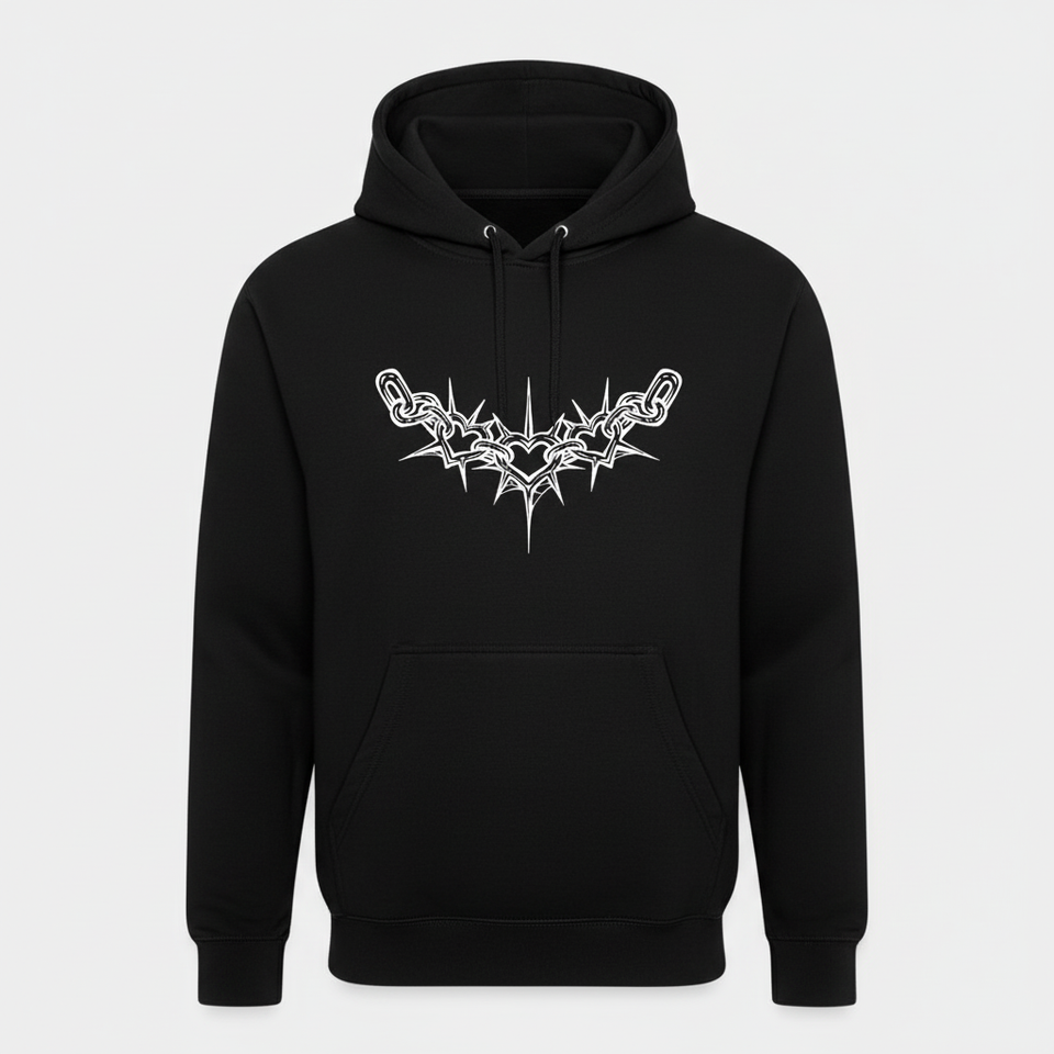 Black chain heart hoodie front - square