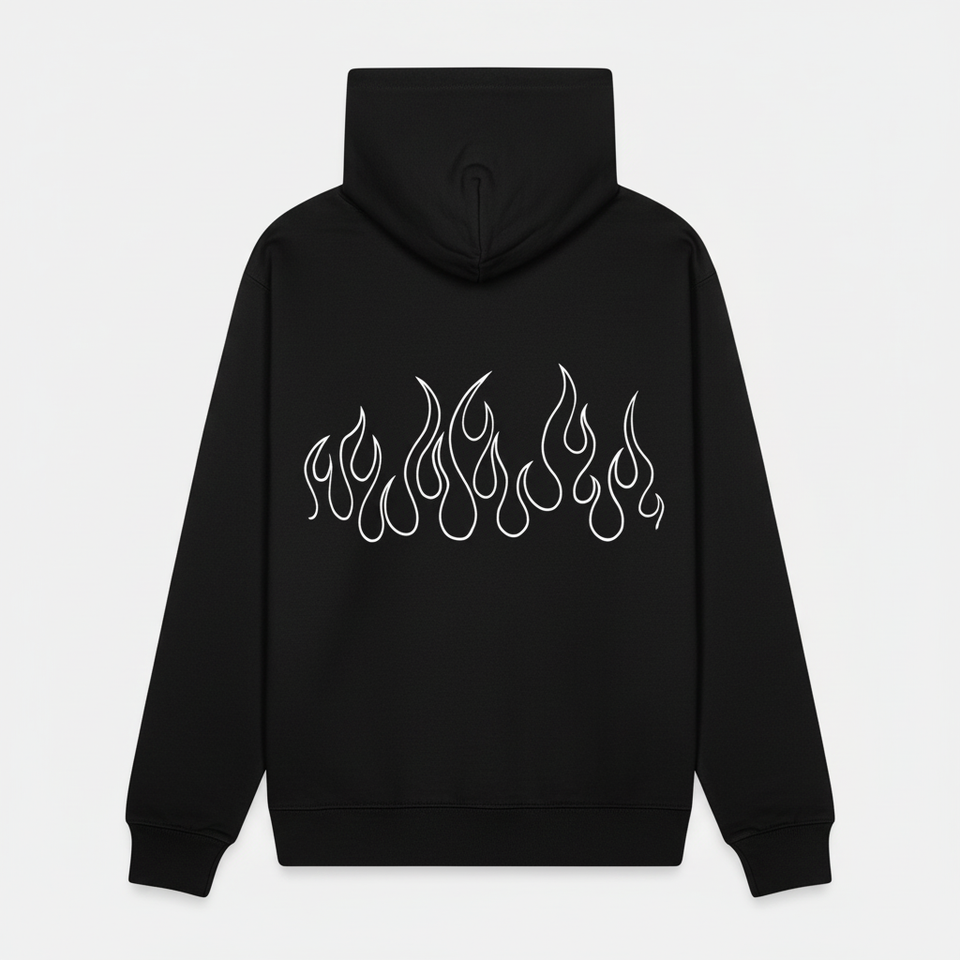 Black flames hoodie back - square