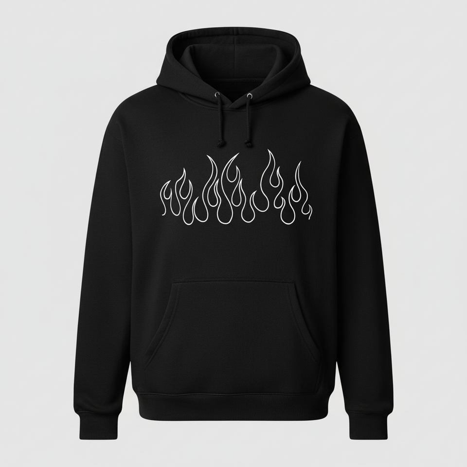 Black flames hoodie front - square