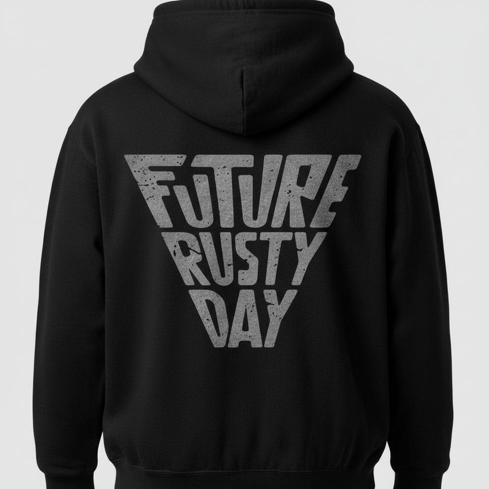 Black FUTURE RUSTY DAY hoodie back - square