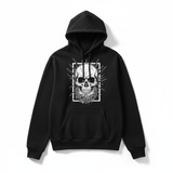Black hoodie front with large skull print