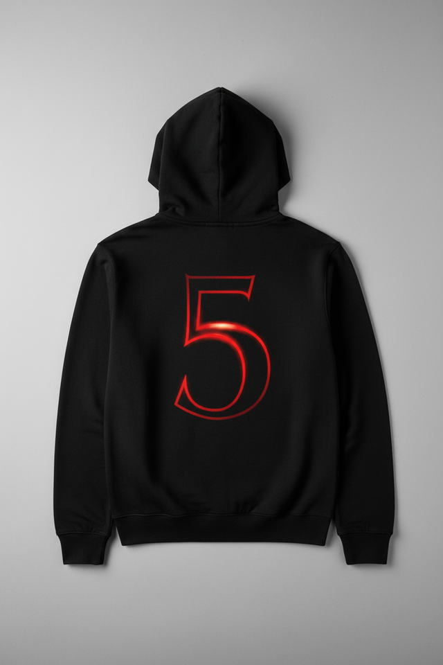 Black hoodie with number 5 - back view
