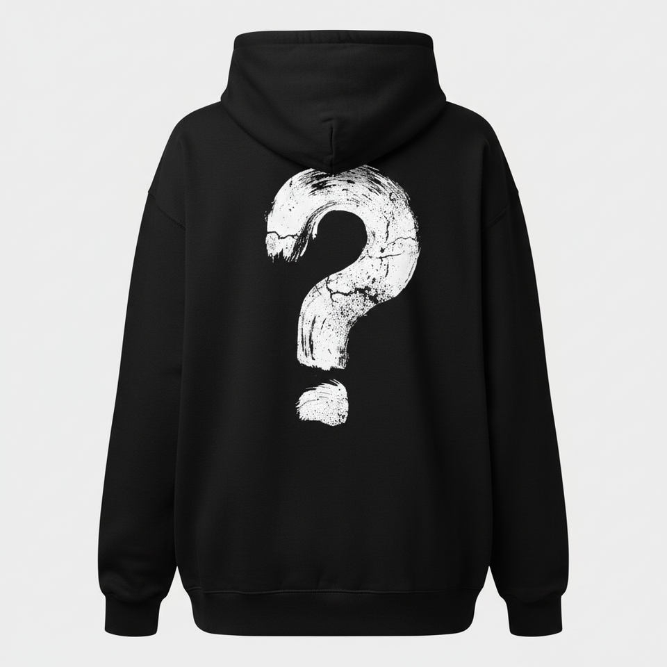 Black question mark hoodie back - square