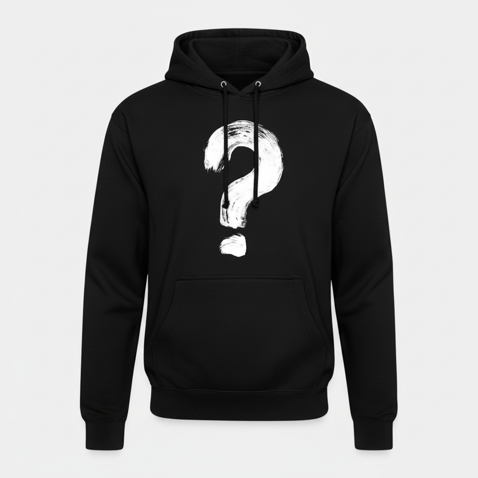 Black question mark hoodie front - square