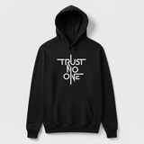 Black TRUST NO ONE hoodie front - square