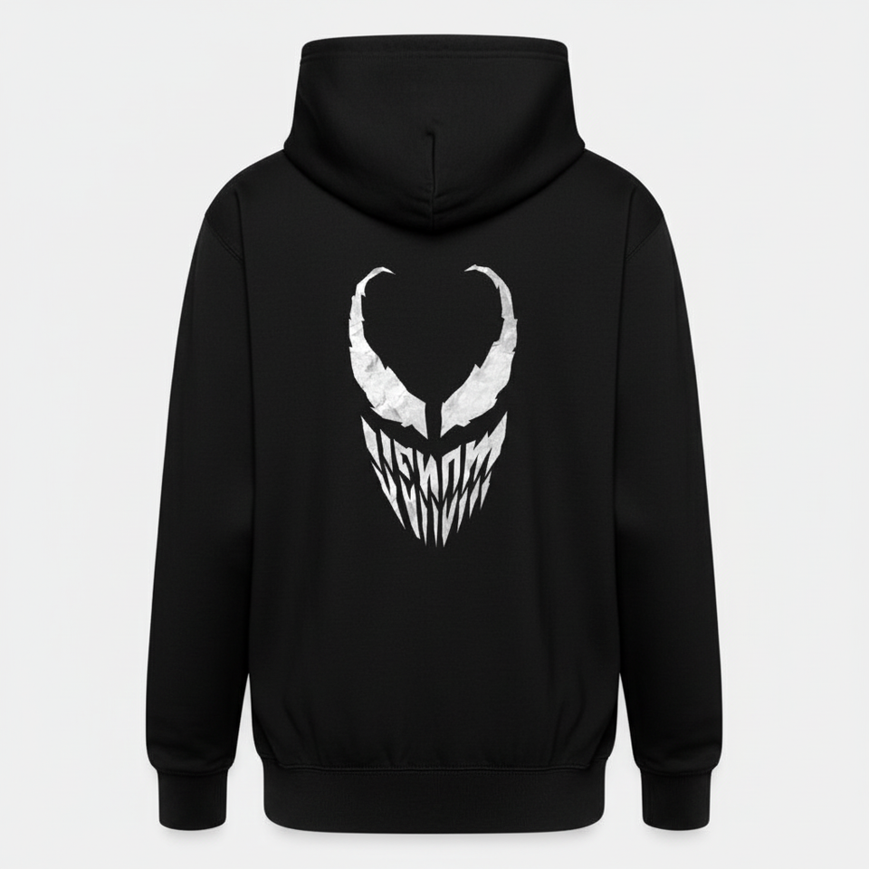 Black Venom face hoodie back - square