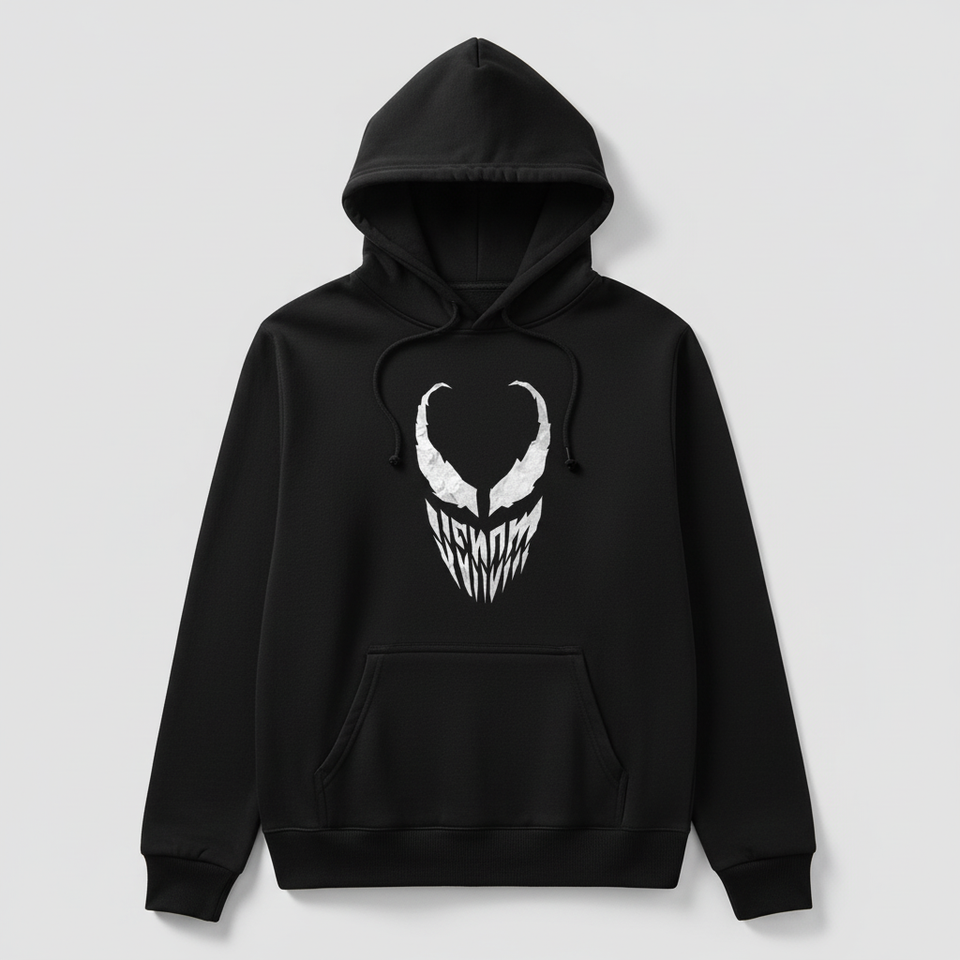 Black Venom face hoodie front - square