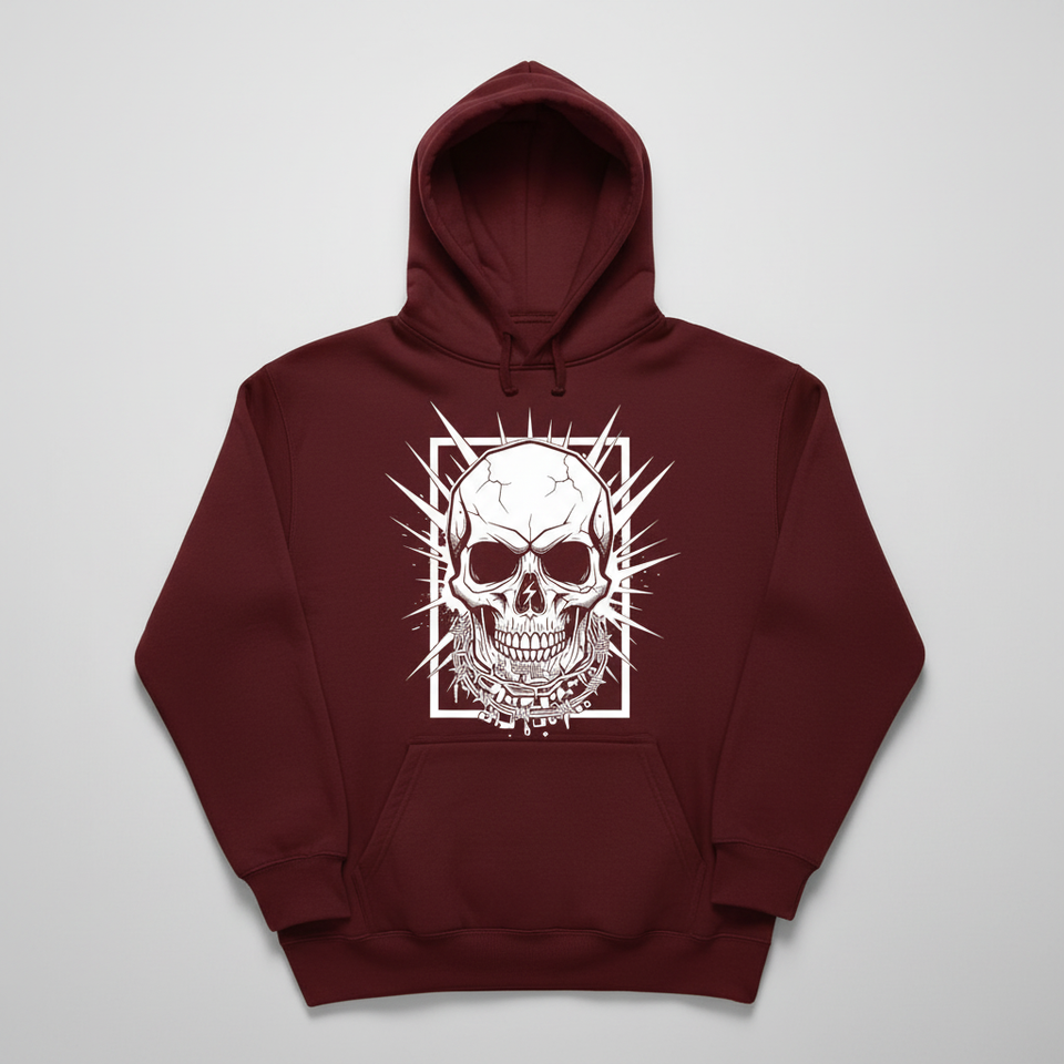 Burgundy hoodie with skull print