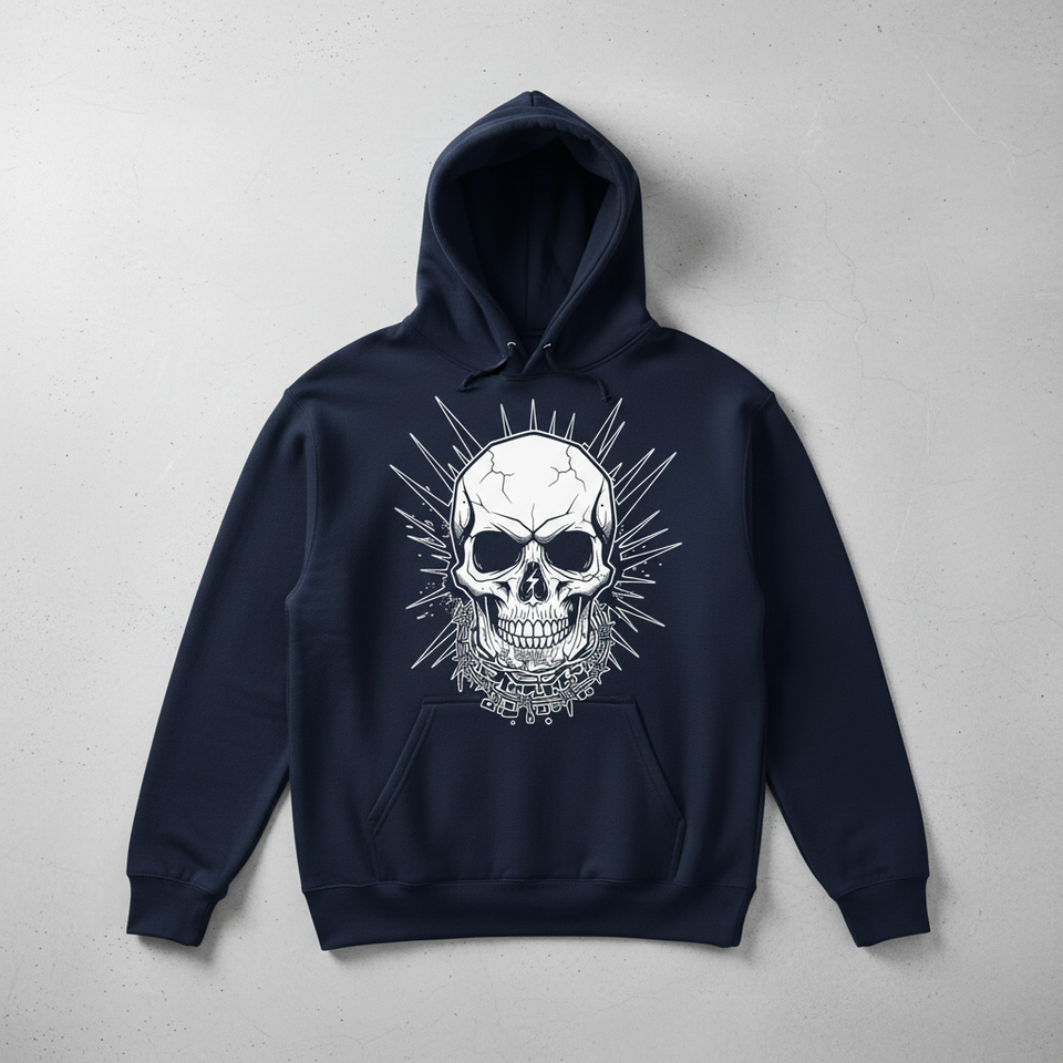 Navy blue hoodie with skull print