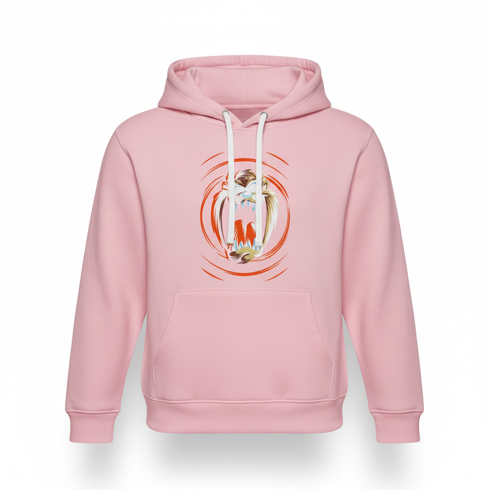 Pink Taz spinning hoodie front - square