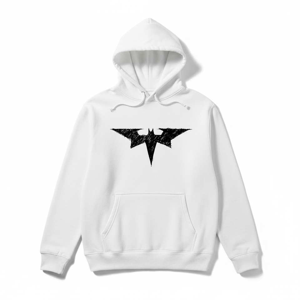 White Batman grunge hoodie front - square