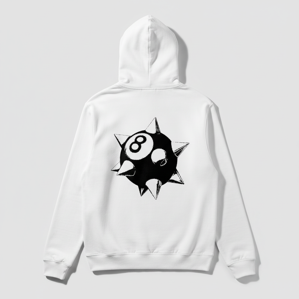 White spiky ball hoodie back - square