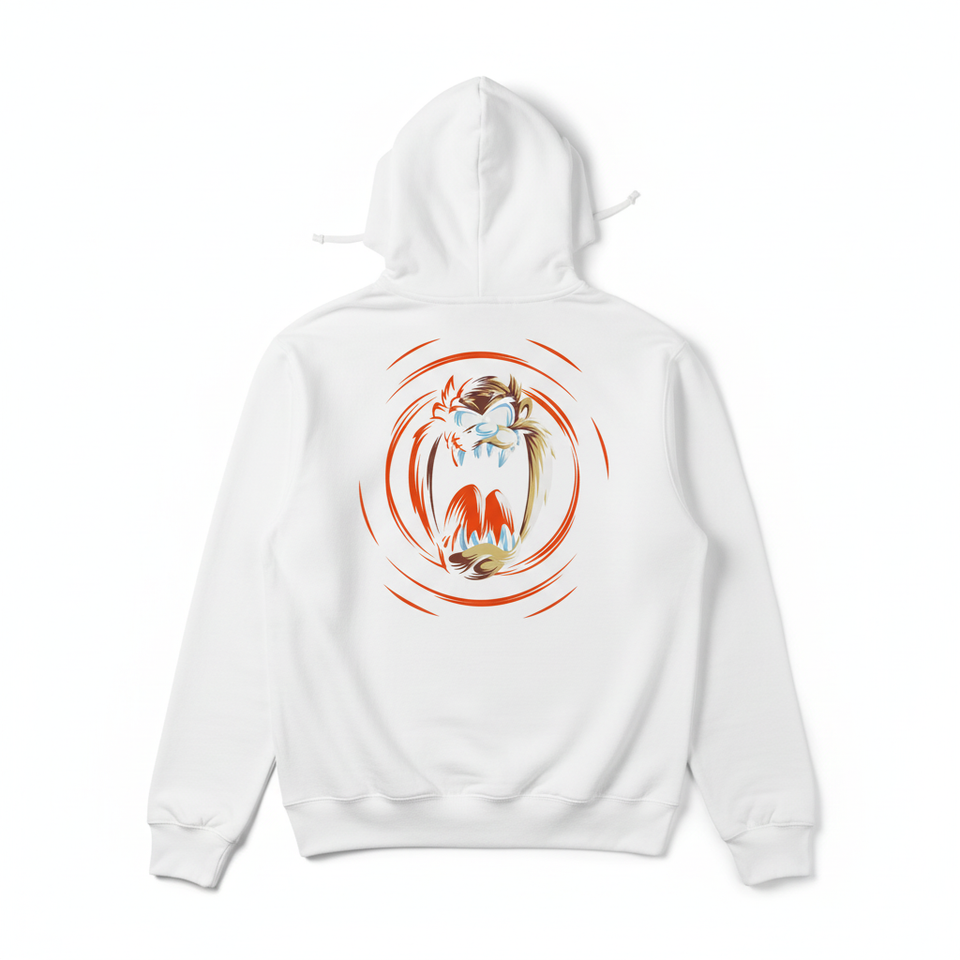 White Taz spinning hoodie back - square