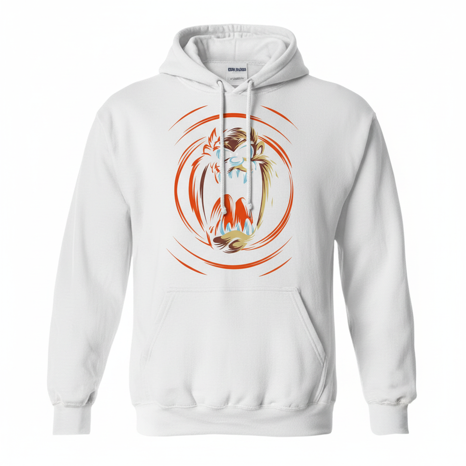 White Taz spinning hoodie front - square
